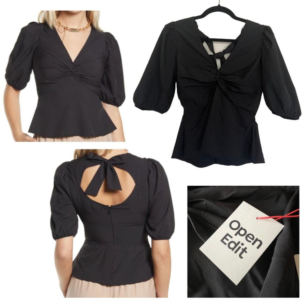 Open Edit Twist Front Tie Back Top | Black | S